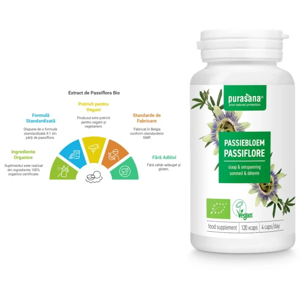 Supliment extract Passiflora, Bio, Purasana, 120 cps