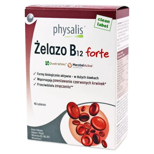 Fier + Vitamina B12 forte, Complex nutritiv, 45 tablete, Physalis