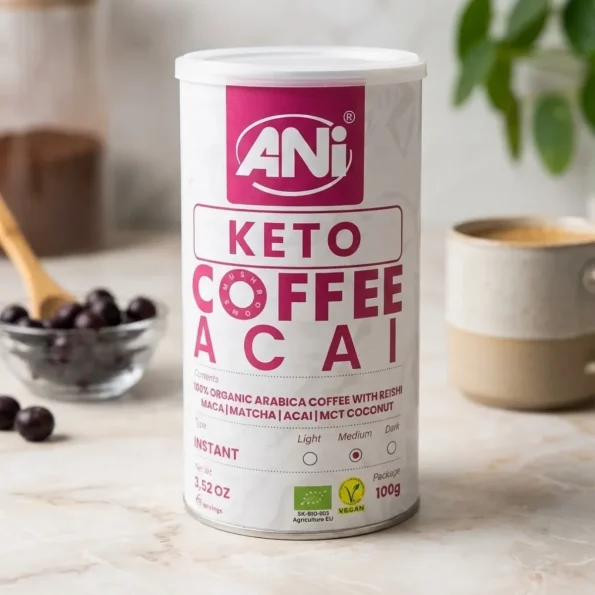 Cafea instant organică Reishi Keto Acai, MCT, ANI, 100g - Cafea verde proaspăt prăjită
