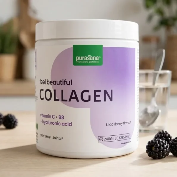 Colagen cu aromă de mure, Feel Beautiful Purasana, pulbere naturală, 240 g - Proteine & Suplimente alimentare