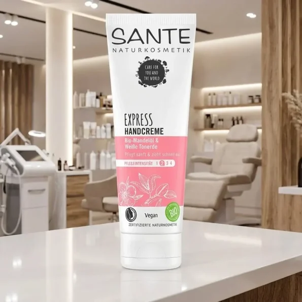 Cremă de mâini cu ulei de migdale și argilă albă, 75 ml, Sante - Produse cosmetice