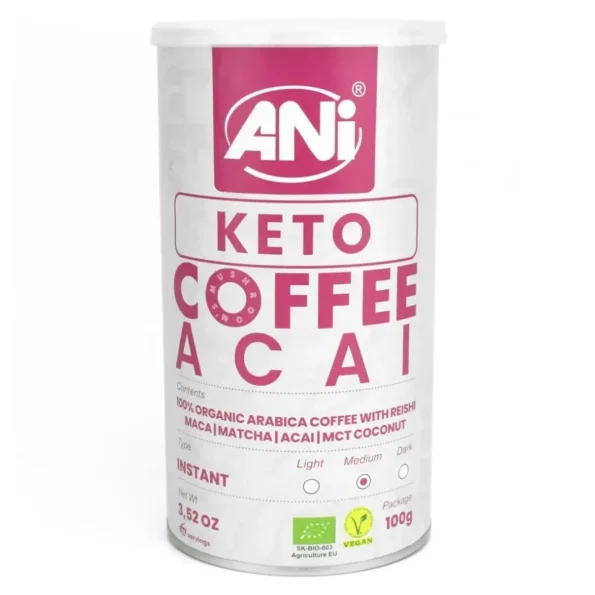 Cafea instant organică Reishi Keto Acai, MCT, ANI, 100g - Cafea verde proaspăt prăjită