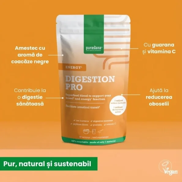 Amestec probiotice pudră, digestie și energie, Energy, Purasana, 140g,