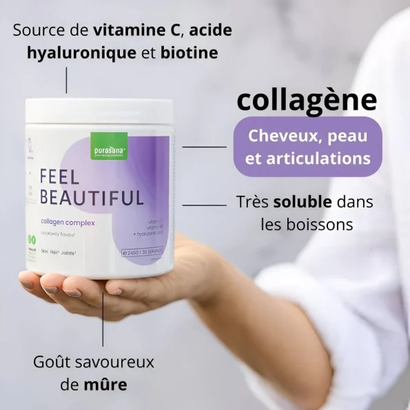 Colagen cu aromă de mure, Feel Beautiful Purasana, pulbere naturală, 240 g