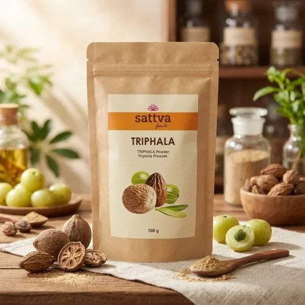 Pudră Triphala pentru digestie și detoxifiere Sattva, 100g