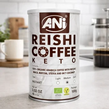 Cafea arabica cu ciuperci reishi și maca bio instant, 100g, ANI