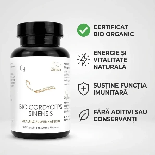 Supliment ciuperci Cordyceps sinensis pulbere organică Pilze Wohlrab capsule vegetale 100 buc 60g
