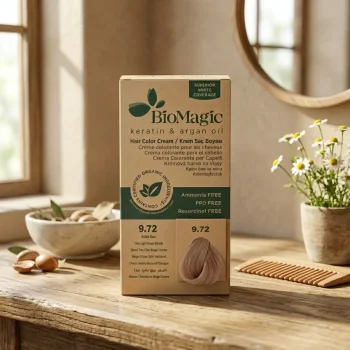 Vopsea de păr blond bej cu keratină și argan, 250 g, BioMagic 9.72 - Vopsea de par