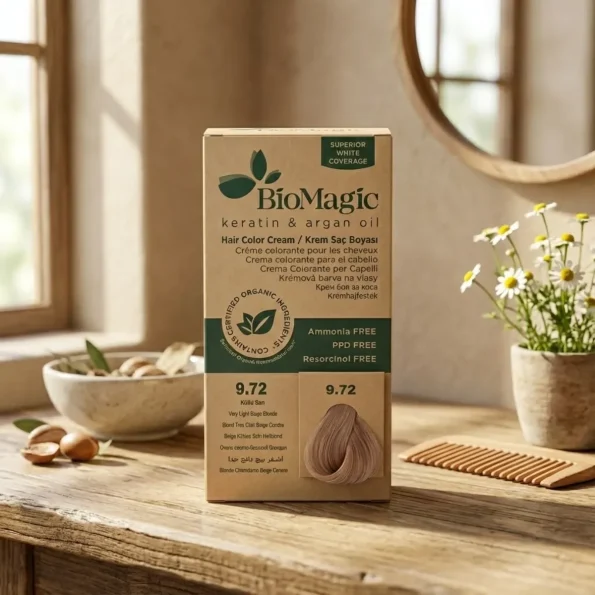 Vopsea de păr blond bej cu keratină și argan, 250 g, BioMagic 9.72 - Vopsea de par