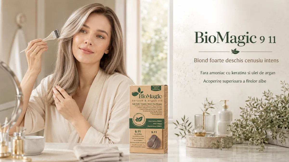 Vopsea de păr permanentă fără amoniac blond foarte deschis cenușiu BioMagic 9.11 - Vopsea de par