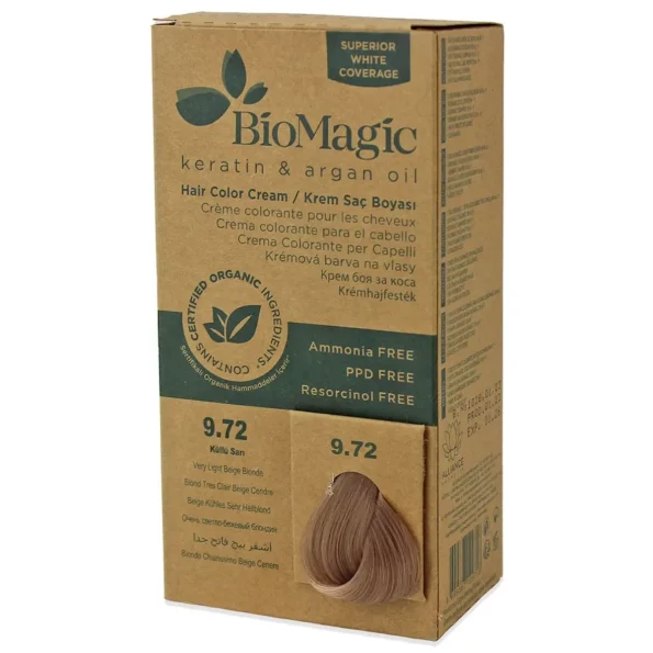 Vopsea de păr blond bej cu keratină și argan, 250 g, BioMagic 9.72 - Vopsea de par