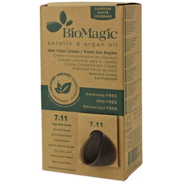 Vopsea de păr fără amoniac blond cenușiu intens, BioMagic 7.11 - Vopsea de par