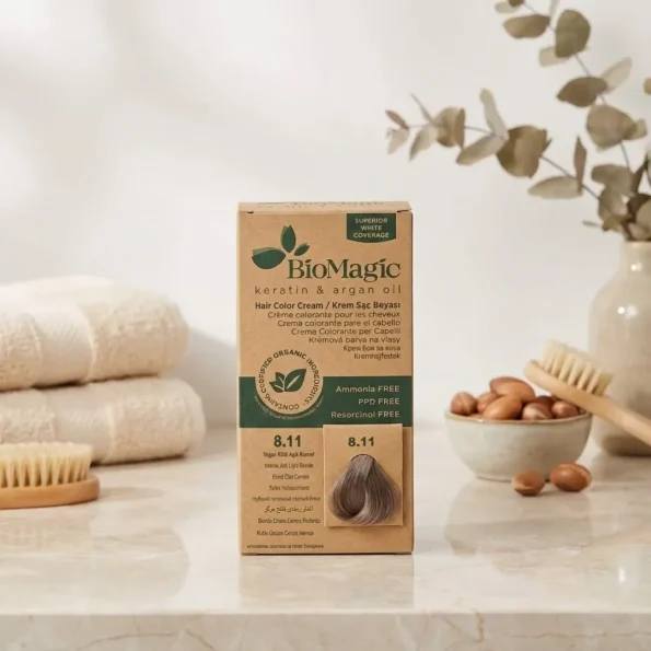 Vopsea păr fără amoniac, blond cenușiu deschis intens, Biomagic 8.11 - Vopsea de par