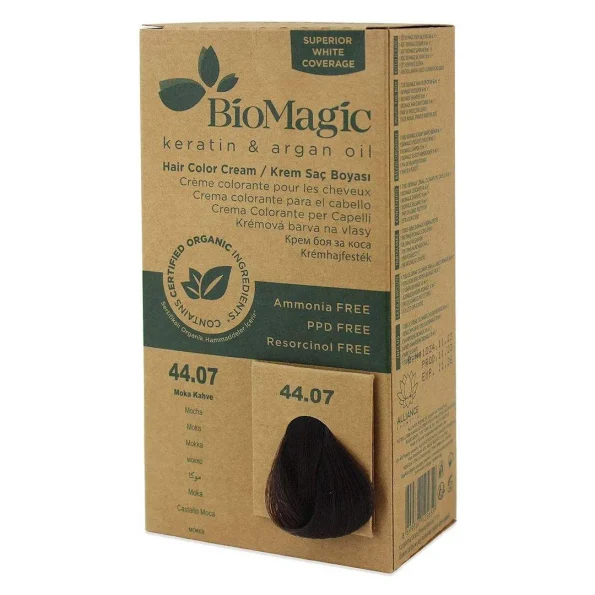 Vopsea de păr mocha, BioMagic 44.07, fără amoniac, ulei argan keratină, 250g