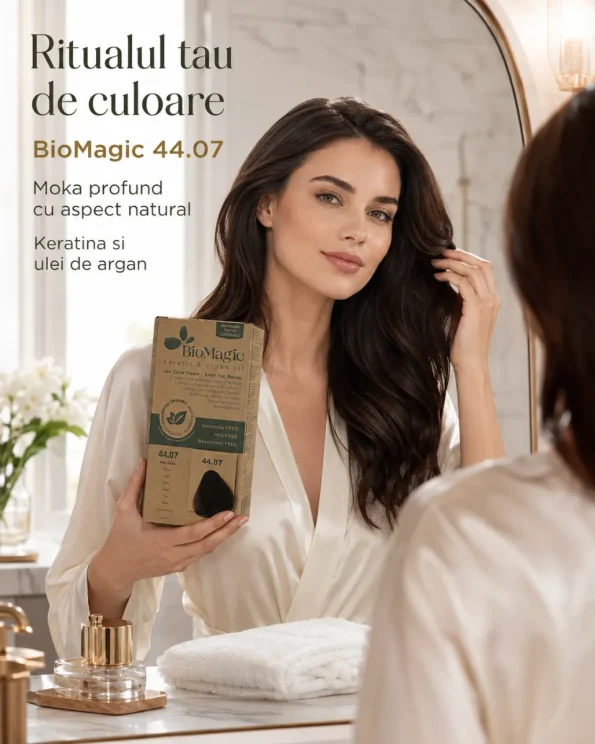Vopsea de păr permanentă fără amoniac saten mediu mocha intens, BioMagic 44.07 - Vopsea de par