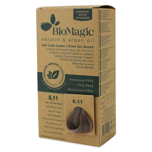 Vopsea permanentă blond cenușiu fara amoniac, Biomagic, 8.11, 250 g
