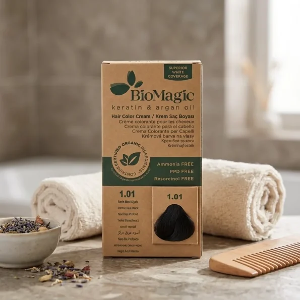 Vopsea de păr negru albăstrui fără amoniac, Biomagic 1.01 - Vopsea de par