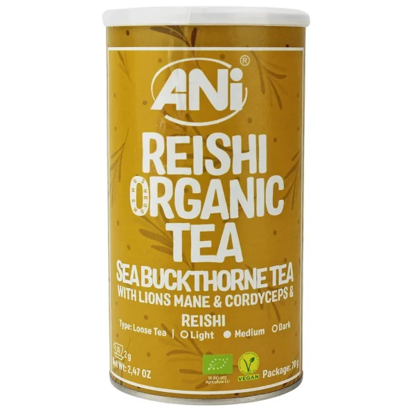 Ceai bio din cătină cu reishi, lion's mane și cordyceps, 70 g, ANI