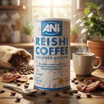 Cafea arabica instant cu Reishi Collagen Booster vegan, ANI, 100g - Cafea verde proaspăt prăjită
