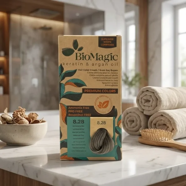 Vopsea de păr gri perlat, fără amoniac, 8.28, Biomagic, 170 ml - Vopsea de par