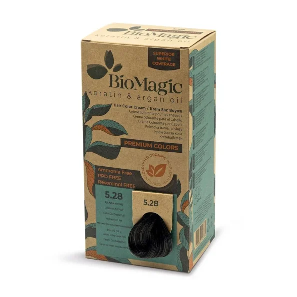 Vopsea de păr castaniu perlat cenușiu fără amoniac 5.28, Biomagic, 170 ml