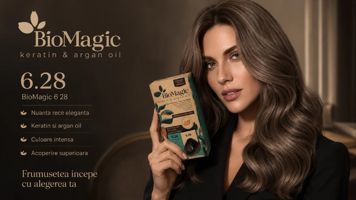 Vopsea de păr permanentă fără amoniac blond închis cenușiu perlat, BioMagic 6.28 - Vopsea de par