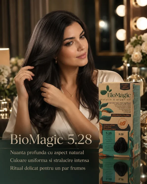 Vopsea de păr fără amoniac castaniu perlat cenușiu, BioMagic 5.28 - Vopsea de par