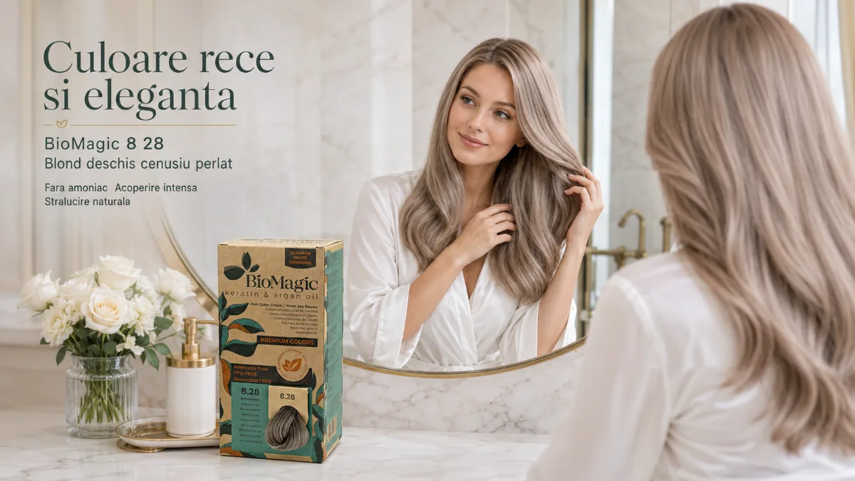 Vopsea permanentă de păr gri perlat fără amoniac BioMagic 8.28 - Vopsea de par