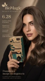 Vopsea de păr permanentă fără amoniac blond închis cenușiu perlat, BioMagic 6.28 - Vopsea de par