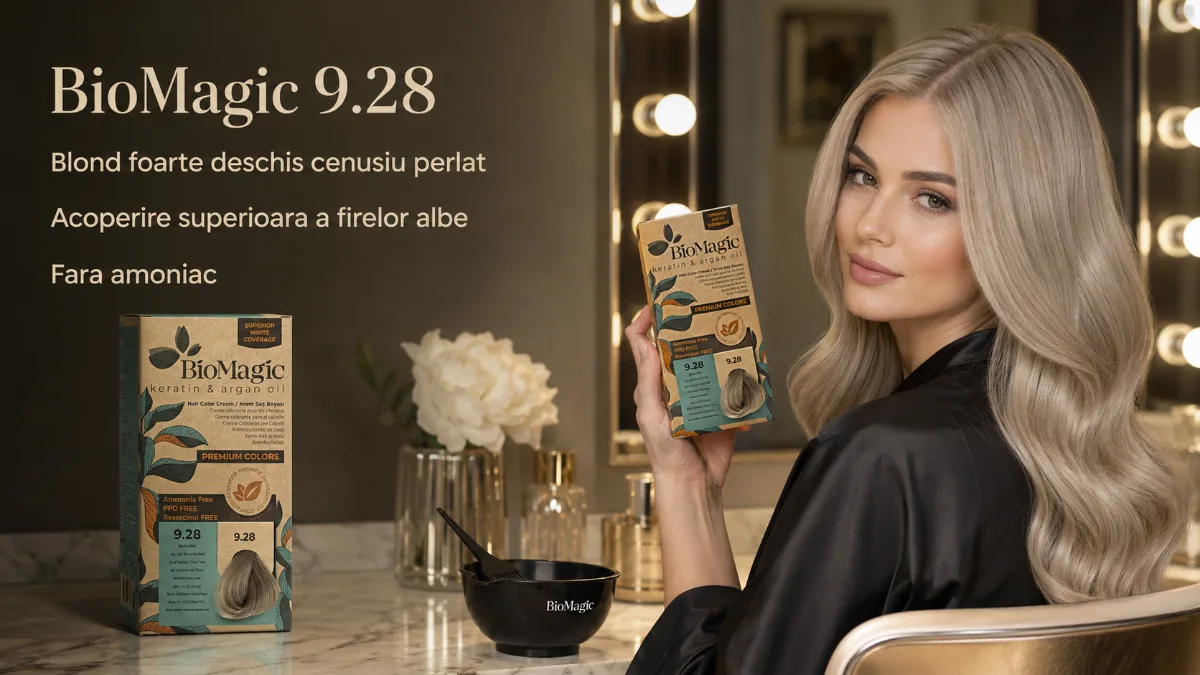 Vopsea de păr blond cenușiu perlat fără amoniac, BioMagic 9.28 - Vopsea de par