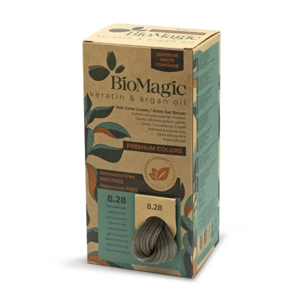 Vopsea de păr gri perlat, fără amoniac, 8.28, Biomagic, 170 ml - Vopsea de par