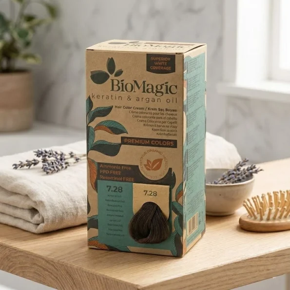 Vopsea de păr fără amoniac, blond mediu cenușiu perlat 7.28, BioMagic, 170 ml