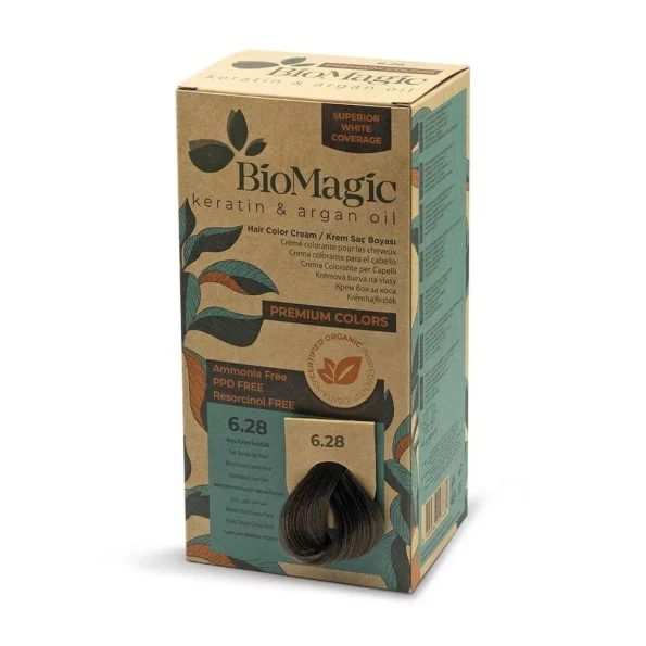 Vopsea de păr blond închis cenușiu perlat, nuanță 6.28, Biomagic, 170 ml