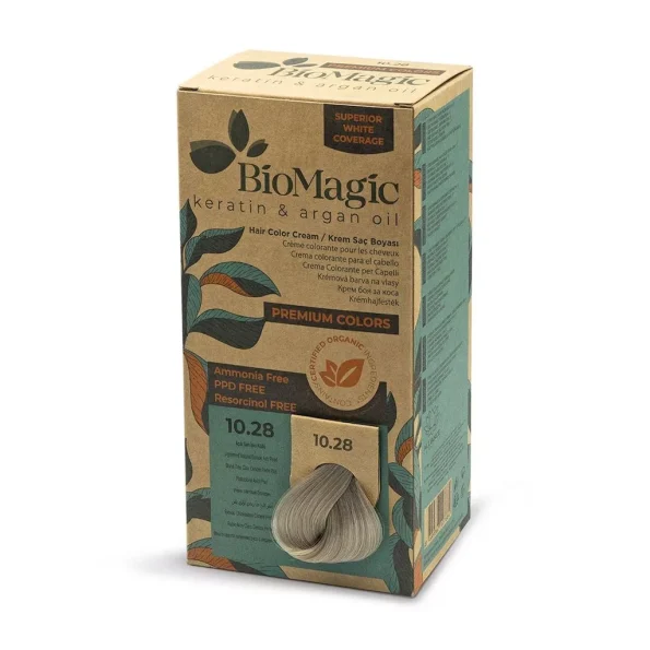Vopsea de păr fără amoniac blond cenușiu perlat, BioMagic 10.28, 150 ml