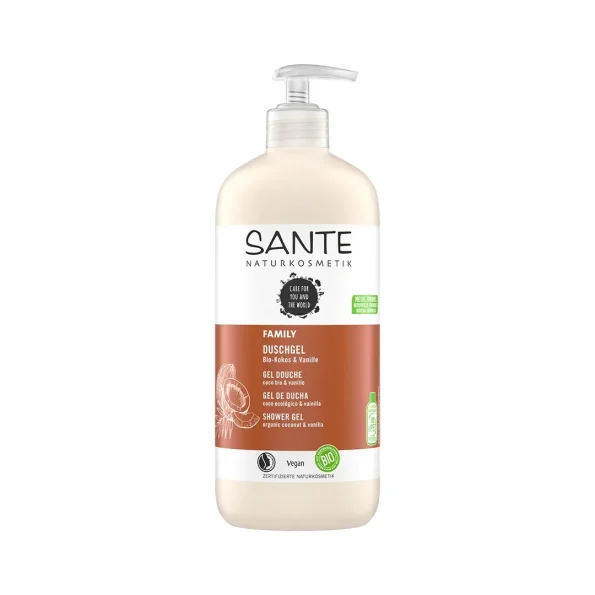 Gel de duș bio cu cocos și vanilie, 500 ml, Sante Family