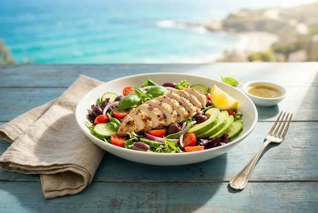 Salată Mediteraneană cu Pui la Grill – Rețetă Savuroasă pentru Vară 2026 Salată Mediteraneană cu Pui la Grill – Rețetă Savuroasă pentru Vară 2026
