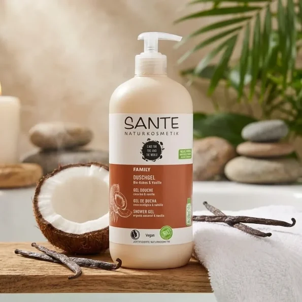 Gel de duș bio cu cocos și vanilie, 500 ml, Sante Family