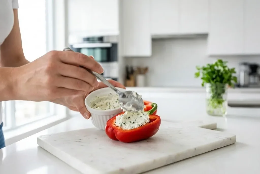 Ardei umpluți cu brânză suluguni și ierburi aromate – Rețetă rapidă de aperitiv la cuptor Ardei umpluți cu brânză suluguni și ierburi aromate – Rețetă rapidă de aperitiv la cuptor