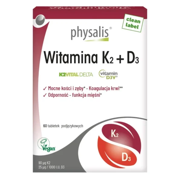 Vitamina K2 + D3 sublinguală vegană, 60 tablete, Physalis