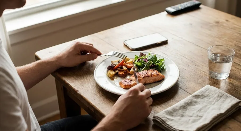 Mâncat mindful pentru controlul porțiilor - masă fără distracții pentru conștientizarea sațietății