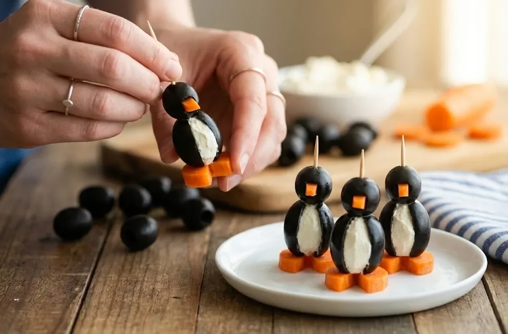 Pinguini cu măsline și cremă de brânză: aperitivul care cucerește orice masă de sărbători Pinguini cu măsline și cremă de brânză: aperitivul festiv care cucerește orice masă de sărbători