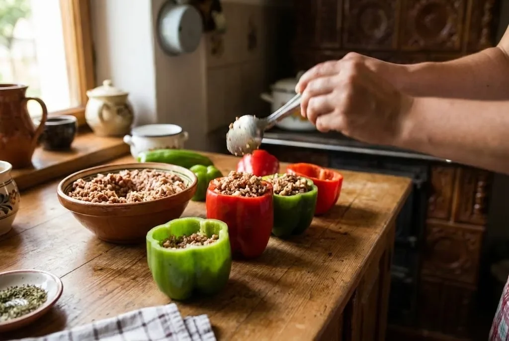 Ardei Umpluți Gata în 15 minute - Rețetă Rapidă cu Carne și Orez