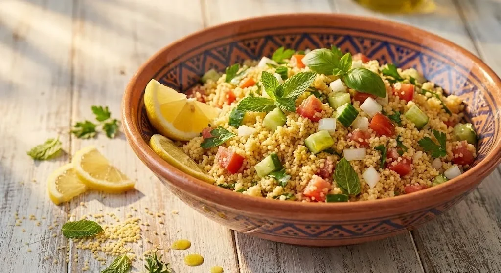 Salată Marocană de Couscous – Rețetă Rapidă de Vară pentru Zile Toride Salată Marocană de Couscous – Rețetă Rapidă de Vară pentru Zile Toride