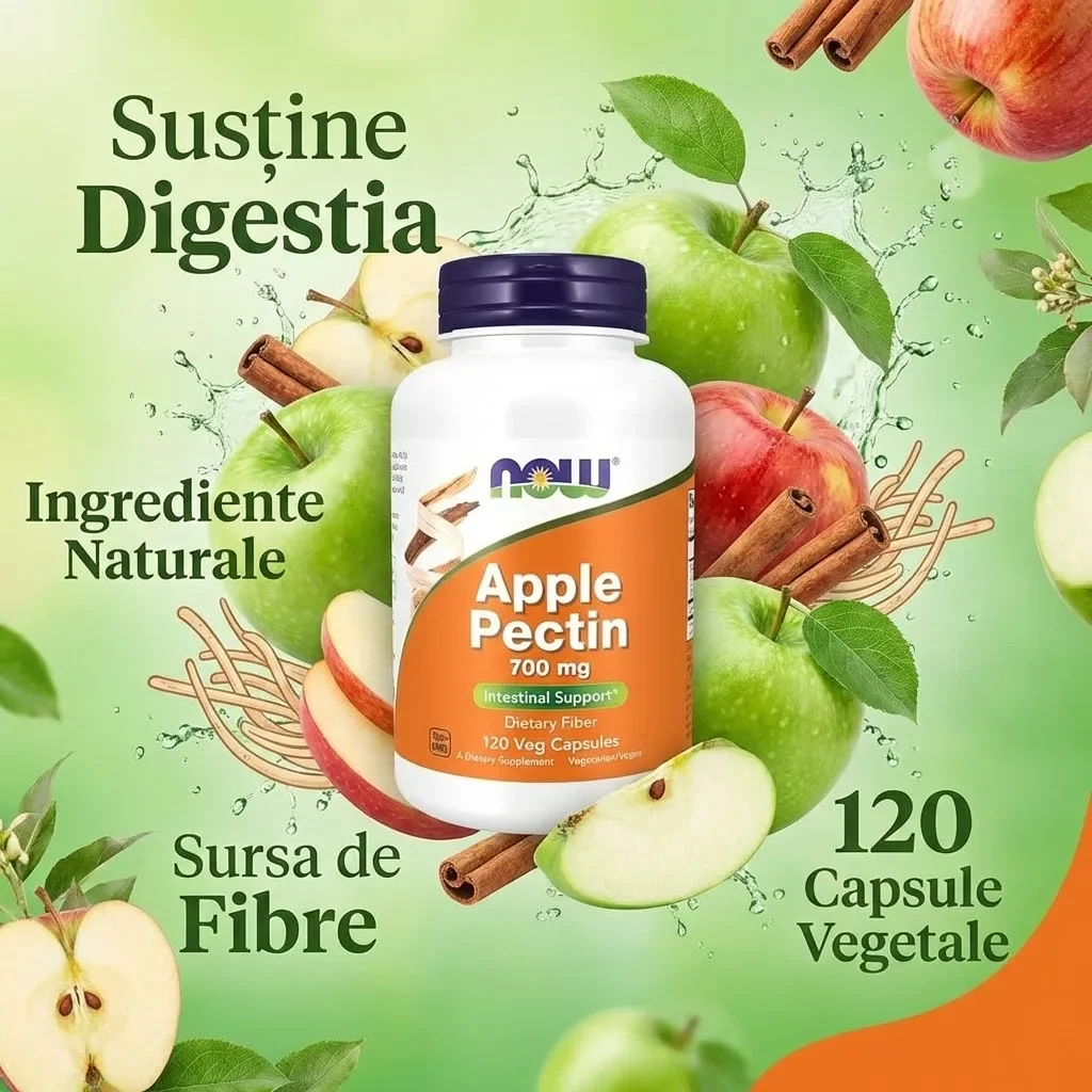 Pectină de mere 700 mg, NOW Foods Apple Pectin, 120 capsule vegetale