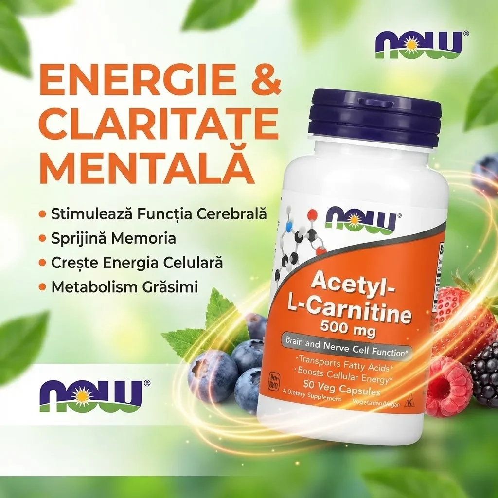 Acetyl-L-Carnitine 500 mg, NOW Foods, 50 Capsule vegane