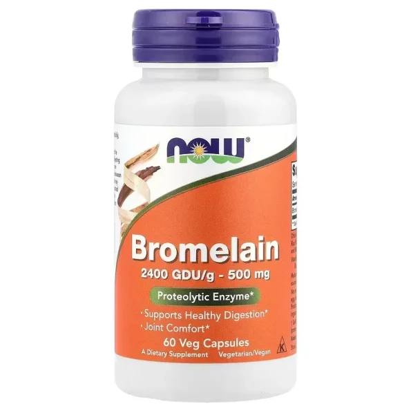 Bromelaină din ananas, 500mg, 60 capsule vegetale, NOW Foods
