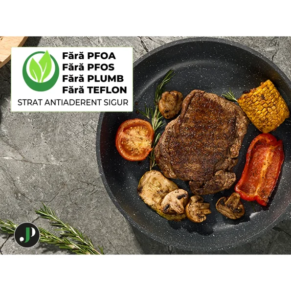 Set de oale 21 piese cu accesorii granit negru, capac silicon Easy Cook and Clean JUST PERFECTO JL722 - Casa si Bucatarie