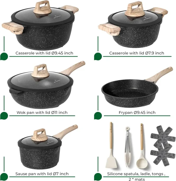 Set de oale pentru inducție cu înveliș din granit negru, 14 piese, Just Perfecto JL-889 - Casa si Bucatarie