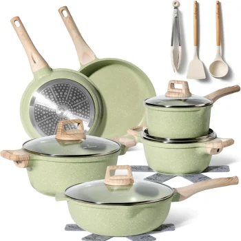 Set oale si cratite inductie 14 piese granit verde cu capac silicon Easy Cook and Clean JUST PERFECTO - Casa si Bucatarie