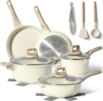 Set oale si cratite inductie 15 piese granit crem cu capac si accesorii Easy Cook and Clean JUST PERFECTO JL-779 - Casa si Bucatarie